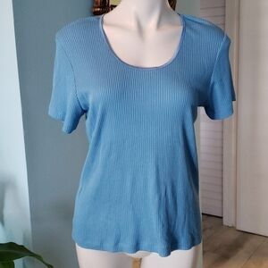 Sigrid Olsen Blue Ribbed Top with Scoop Neck